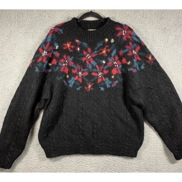 L.L. Bean Sweaters - Vintage LL Bean Women’s XL Mohair Wool Crew Neck Knit Sweater Holiday Black